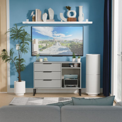 Welcome Furniture Fluted 3 Drawer Media Unit - Grey - Metal - Image 6