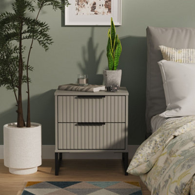 Fluted 2 Drawer Bedside in Dusk Grey - Ready Assembled - Lewis's Home  | TJ Hughes - Image 7