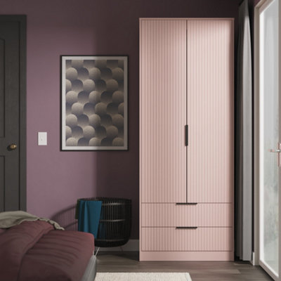 Crowndale Fluted 2 Door 2 Drawer Kobe Pink Tall Wardrobe Ready Assembled - Image 5
