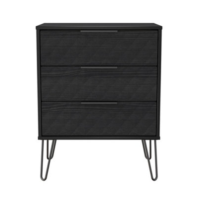 Anzio Matt Black Ash 3 Drawer Chest (H)737mm (W)575mm (D)395mm from B&Q