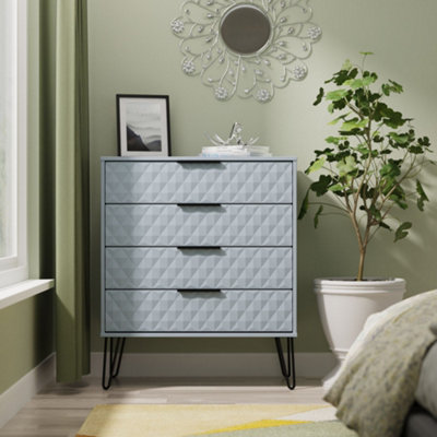 Anzio Matt Denim Blue No Effect 4 Drawer Chest (H)907mm (W)765mm (D)395mm from B&Q