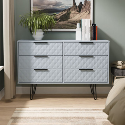 Anzio Matt Denim Blue No Effect 6 Drawer Chest (H)737mm (W)1130mm (D)395mm from B&Q