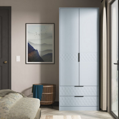 Anzio Ready Assembled Modern Matt Denim Blue 2 Drawer Tall Double Wardrobe (H)1956mm (W)766mm (D)530mm from B&Q
