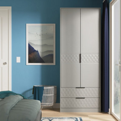 Anzio Ready Assembled Modern Matt Dusk Grey 2 Drawer Tall Double Wardrobe (H)1956mm (W)766mm (D)530mm from B&Q