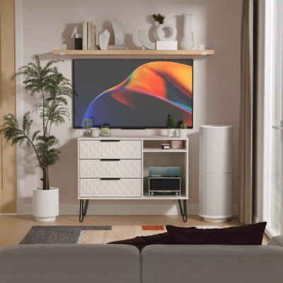 Welcome Furniture - TV Unit - 3 Drawer - Cream - Metal - Image 4