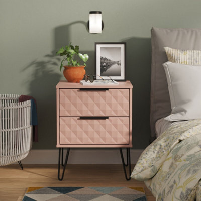 Welcome Furniture 2 Drawer Bedside Cabinet - Pink - Metal Legs - Image 4
