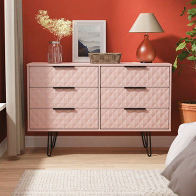Anzio Matt Kobe Pink No Effect 6 Drawer Chest (H)737mm (W)1130mm (D)395mm from B&Q