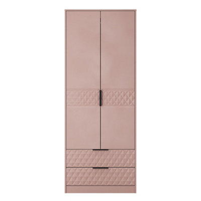 - Anzio Ready Assembled Modern Matt Kobe Pink 2 Drawer Tall Double Wardrobe (H)1956mm (W)766mm (D)530mm