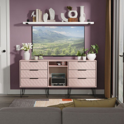  - Anzio Ready Assembled Matt Kobe Pink 6 Drawer Sideboard (H)742mm (W)1537mm (D)397mm