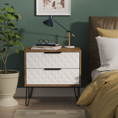 Harlequin 2 Drawer Side Table in White Matt & Vintage Oak - Ready Assembled - Lewis's Home  | TJ Hughes - Image 4