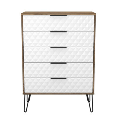 Anzio Matt Vintage Oak Effect 5 Drawer Chest (H)1067mm (W)765mm (D)395mm from B&Q