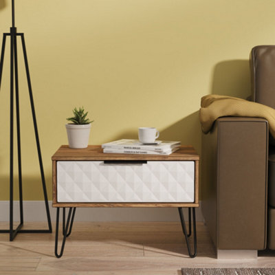Harlequin 1 Drawer Wide Side Table in White Matt & Vintage Oak - Ready Assembled - Lewis's Home  | TJ Hughes - Image 4