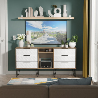 Anzio Ready Assembled Matt Vintage Oak Effect 6 Drawer Sideboard (H)742mm (W)1537mm (D)397mm from B&Q