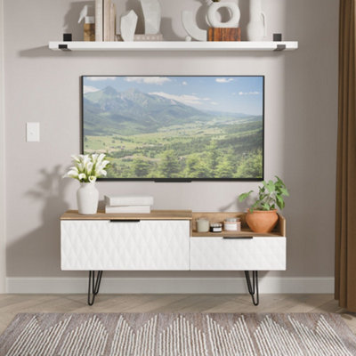 Anzio Matt Vintage Oak Effect Media Unit With 2 Drawers(H)51.6Cm X (W)127.9Cm X (D)39.3Cm from B&Q