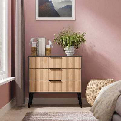 Crowndale 3 Drawer Chest of Drawers Slatt Effect Graphite Ready Assembled - Image 4
