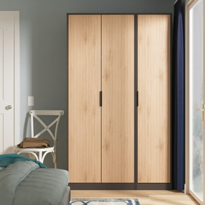 Crowndale Hong Kong 3 Door Tall Wardrobe Slatt Effect Graphite Ready Assembled - Image 4