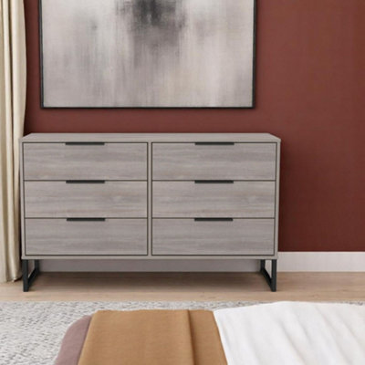 Marsala Ready Assembled Grey Oak Grey Oak Effect 6 Drawer Chest (H)678mm (W)1130mm (D)395mm from B&Q