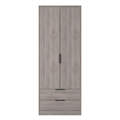 Crowndale Oak Tall Wardrobe - Grey Oak - 2 Door 2 Drawer - Image 6