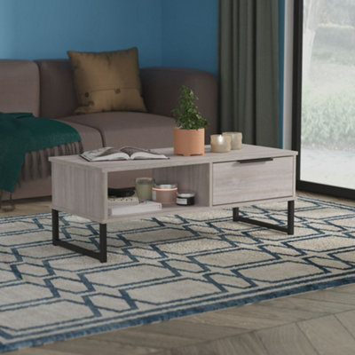 Marsala Ready Assembled Grey Oak Effect 1 Drawer Coffee Table (H)348mm (W)925mm (D)410mm from B&Q