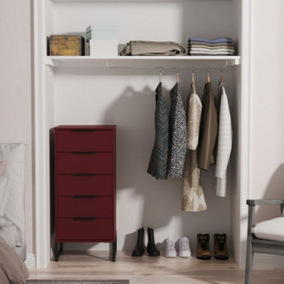 Marsala Ready Assembled Matt Red 5 Drawer Bedside Chest (H)1008mm (W)450mm (D)395mm from B&Q