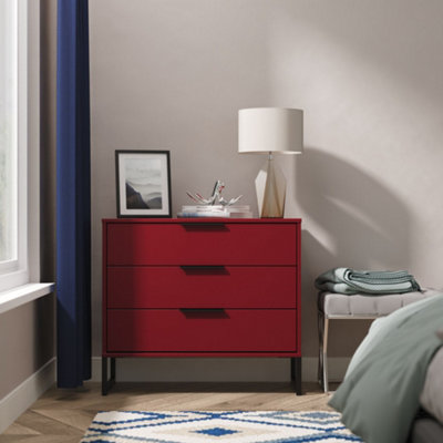  - Marsala Ready Assembled Matt Red 3 Drawer Chest (H)678mm (W)765mm (D)395mm