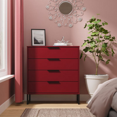 Havana Ready Assembled 4 Drawer Chest in Red Matt - Welcome Furniture  | TJ Hughes - Image 4