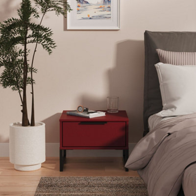 Marsala Ready Assembled Matt Red 1 Drawer Bedside Table (H)348mm (W)450mm (D)395mm from B&Q