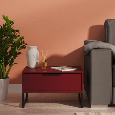 Marsala Ready Assembled Matt Red 1 Drawer Bedside Table (H)348mm (W)575mm (D)395mm from B&Q