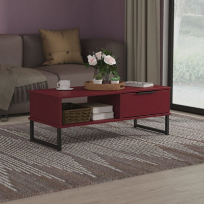 Marsala Ready Assembled Matt Red 1 Drawer Coffee Table (H)348mm (W)925mm (D)410mm from B&Q