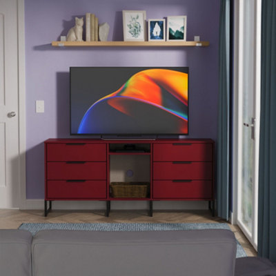 Ready Assembled Matt Red 6 Drawer Modern Sideboard (H)683mm (W)1537mm (D)397mm from B&Q