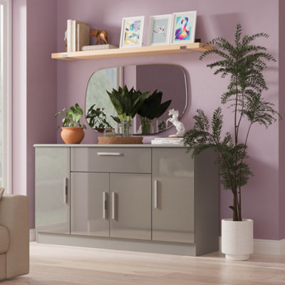 Welcome Furniture - Sideboard - 4 Door 1 Drawer - Grey - Linen Effect - Image 3
