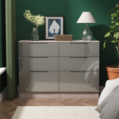 Crowndale Milan Grey Gloss And Grey Oak 6 Drawer Wide Chest Of Drawers Ready Assembled - Image 6