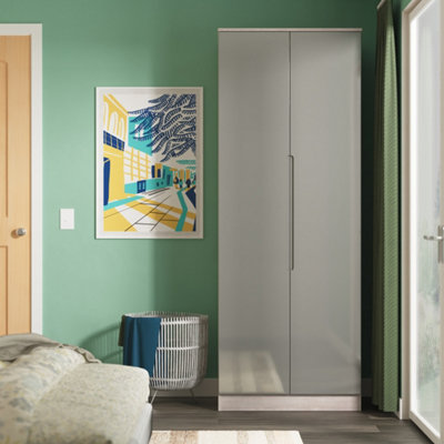 Crowndale Milan Grey Gloss And Grey Oak Tall Double Wardrobe Ready Assembled - Image 6