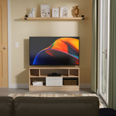 Messina Gloss Bardolino Oak Effect Tv Stand With 2 Shelves & 1 Drawers(H)49.5Cm X (W)109.1Cm X (D)40Cm from B&Q