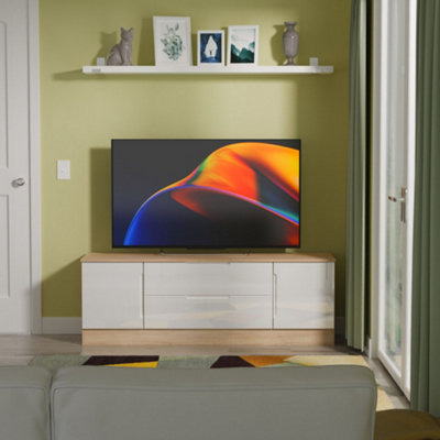 Messina Gloss Bardolino Oak Effect Tv Stand With 2 Drawers(H)49.5Cm X (W)144.2Cm X (D)40Cm from B&Q