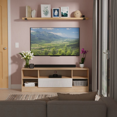 Messina Gloss Bardolino Oak Effect Tv Stand With 2 Shelves & 1 Drawers(H)49.5Cm X (W)144.2Cm X (D)40Cm from B&Q