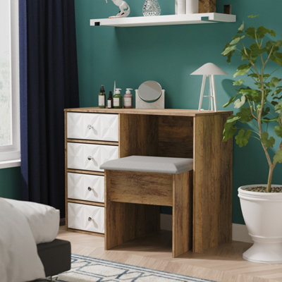 Welcome Furniture Oak 4 Drawer Vanity Desk White - Image 3
