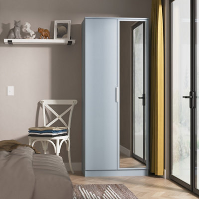Ready Assembled U Unisex Light Blue Dover Door Mirrored Wardrobe (Ready Assembled) In Size 2 - Image 4