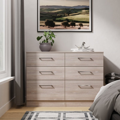 Welcome Furniture Worcester 6 Drawer Wide Chest Oak Grey - Image 4
