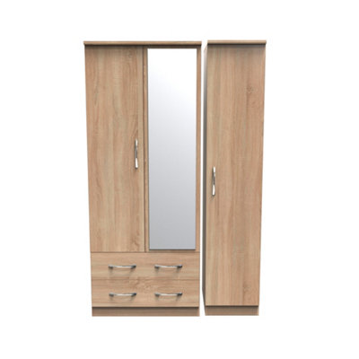 Hampshire Triple 2 Drawer Mirrored Wardrobe In Bardolino Oak (Ready Assembled) from B&Q