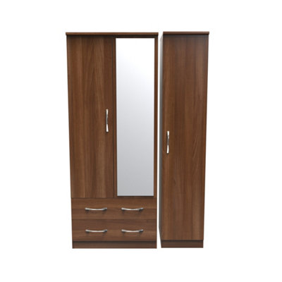 Hampshire Triple 2 Drawer Mirrored Wardrobe In Noche Walnut (Ready Assembled) from B&Q