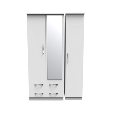  - Hampshire Triple 2 Drawer Mirrored Wardrobe In White Matt (Ready Assembled)