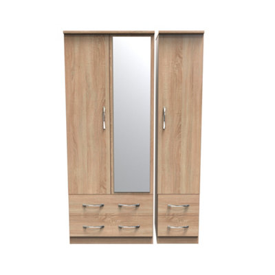 Hampshire Triple 4 Drawer Mirror Wardrobe In Bardolino Oak (Ready Assembled) from B&Q
