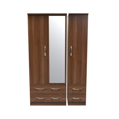 Hampshire Triple 4 Drawer Mirror Wardrobe In Noche Walnut (Ready Assembled) from B&Q