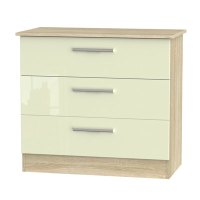 Trent 3 Drawer Chest Of Drawers In Cream & Bardolino Oak (Ready Assembled) from B&Q