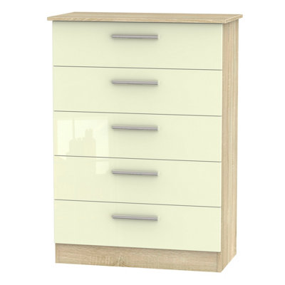 Trent 5 Drawer Chest Of Drawers In Cream & Bardolino Oak (Ready Assembled) from B&Q