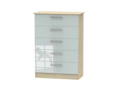 Trent 5 Drawer Chest Of Drawers In Grey & Bardolino Oak (Ready Assembled) from B&Q