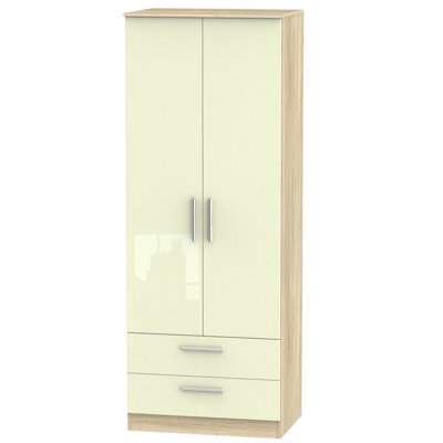 Trent Tall 2 Drawer Wardrobe In Cream & Bardolino Oak (Ready Assembled) from B&Q
