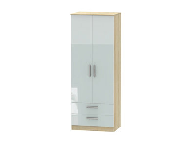 Trent Tall 2 Drawer Wardrobe In Grey Gloss & Bardolino Oak (Ready Assembled) from B&Q