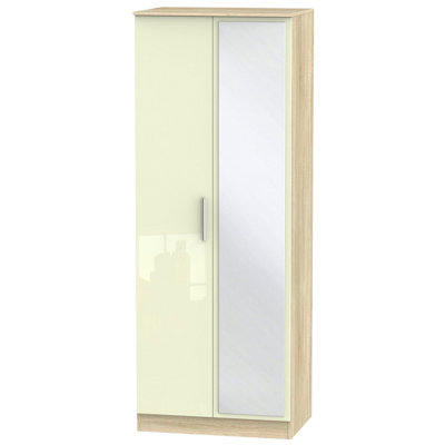  - Trent Tall Mirrored Wardrobe In Cream & Bardolino Oak (Ready Assembled)
